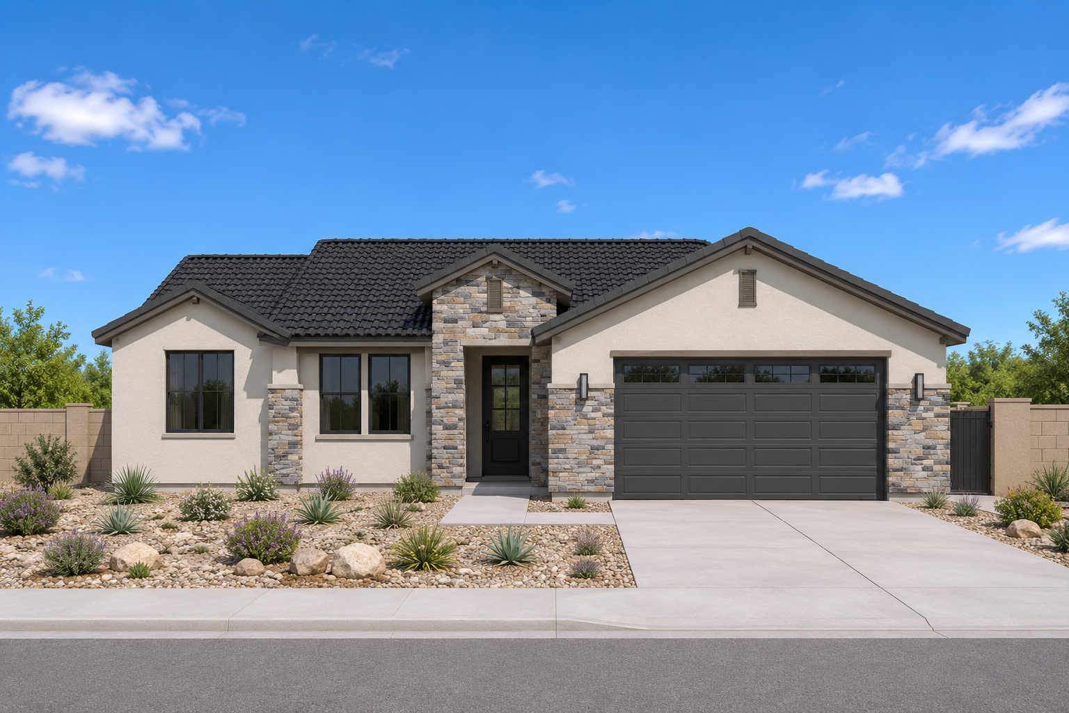 Rendered exterior elevation of the 1604 sq ft Jematell Homes floor plan