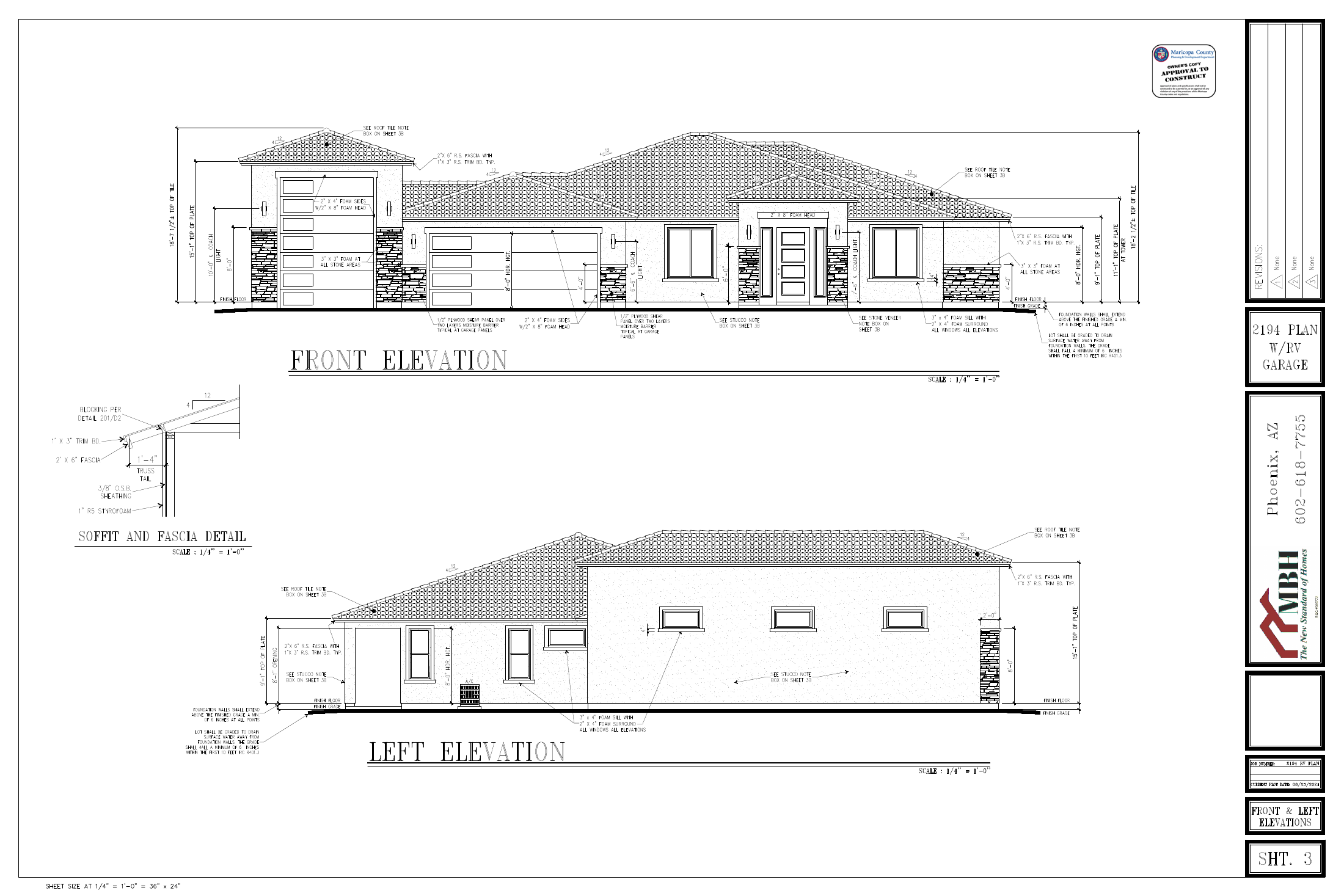 2194 plan — front and left exterior elevations