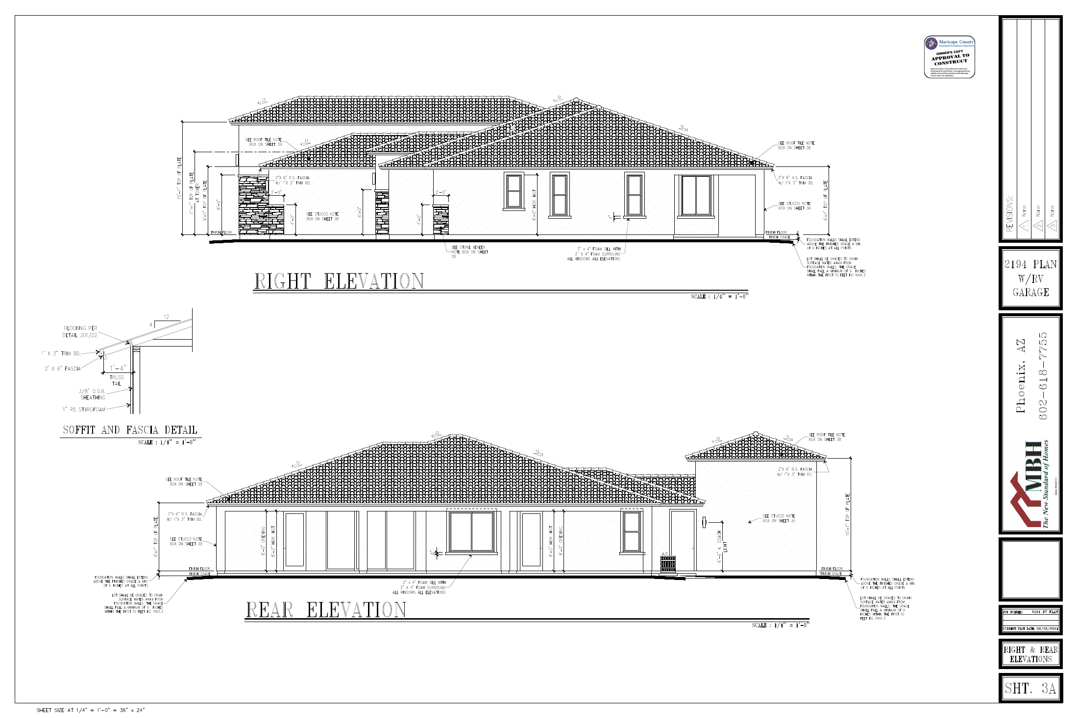 2194 plan — right and rear exterior elevations