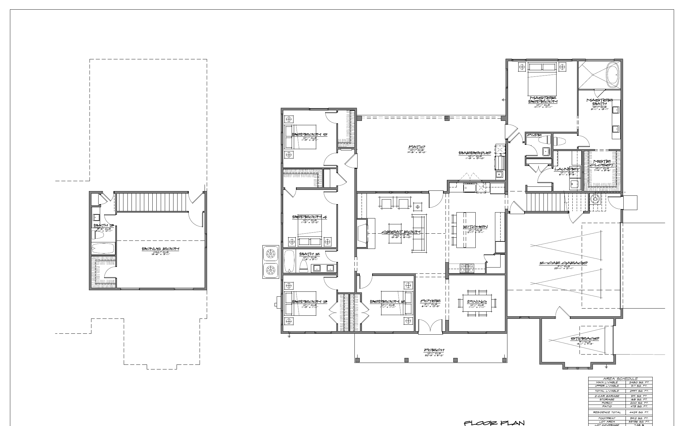 2997 floor plan layout — 5 bedrooms, 3.5 baths, 2-car garage, two-story with bonus room