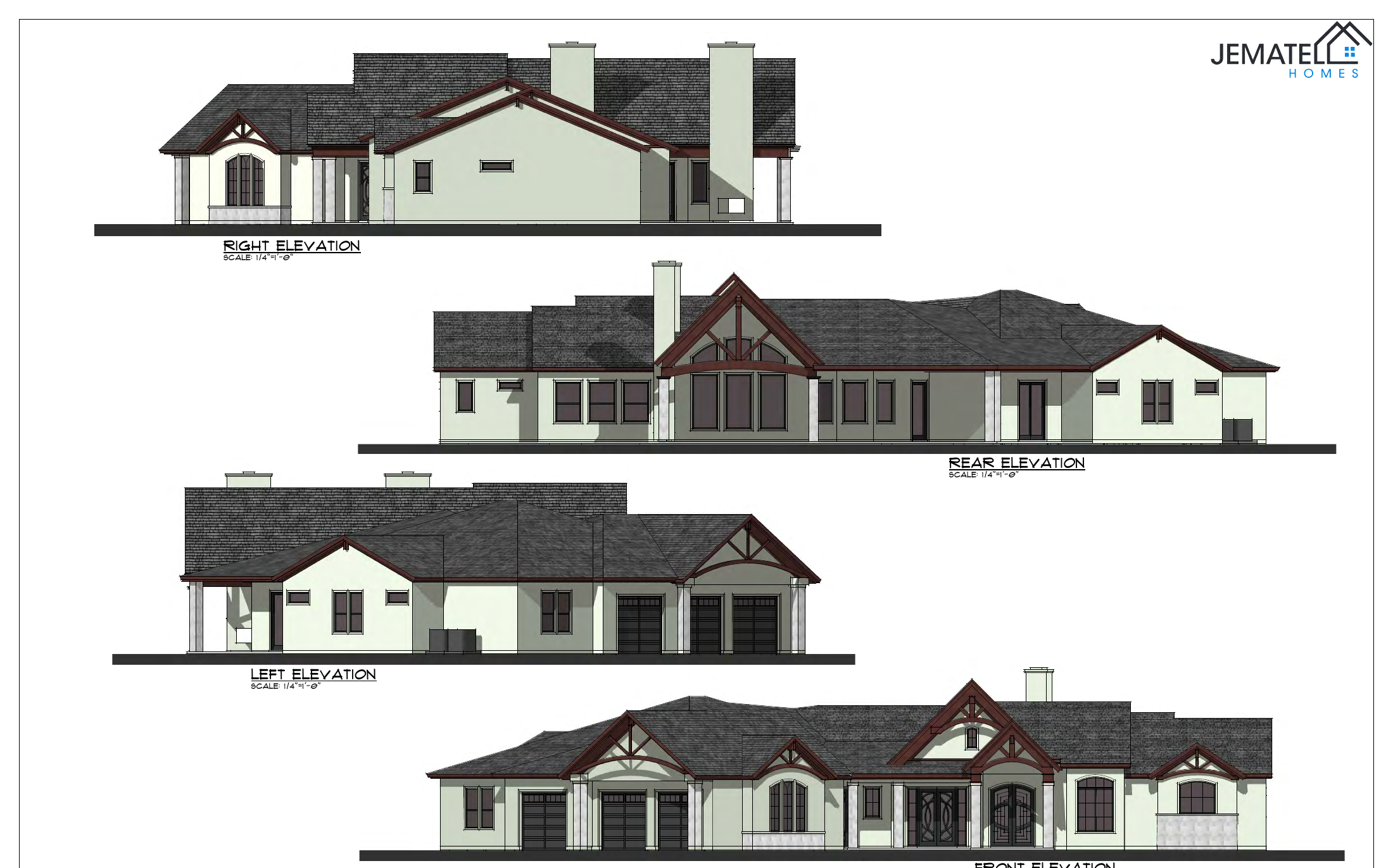 3970 plan — front, rear, left, and right exterior elevations
