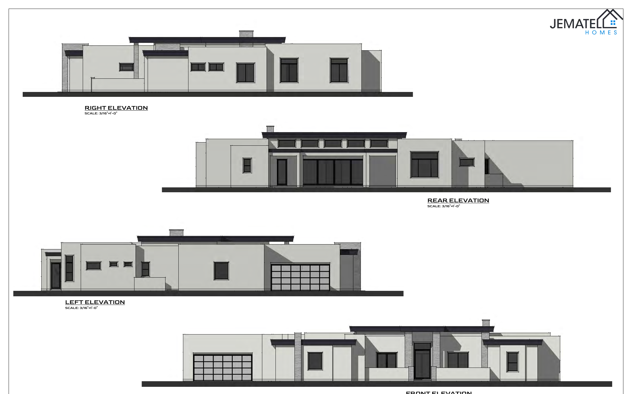 4103 plan — front, rear, left, and right exterior elevations